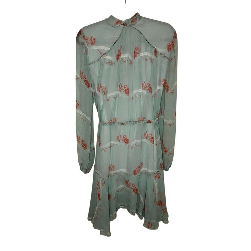 Jonathan Simkhai Seafoam Floral Irena Rose 100% Silk Dress Tiered Ruffles Sz M - Picture 7 of 13